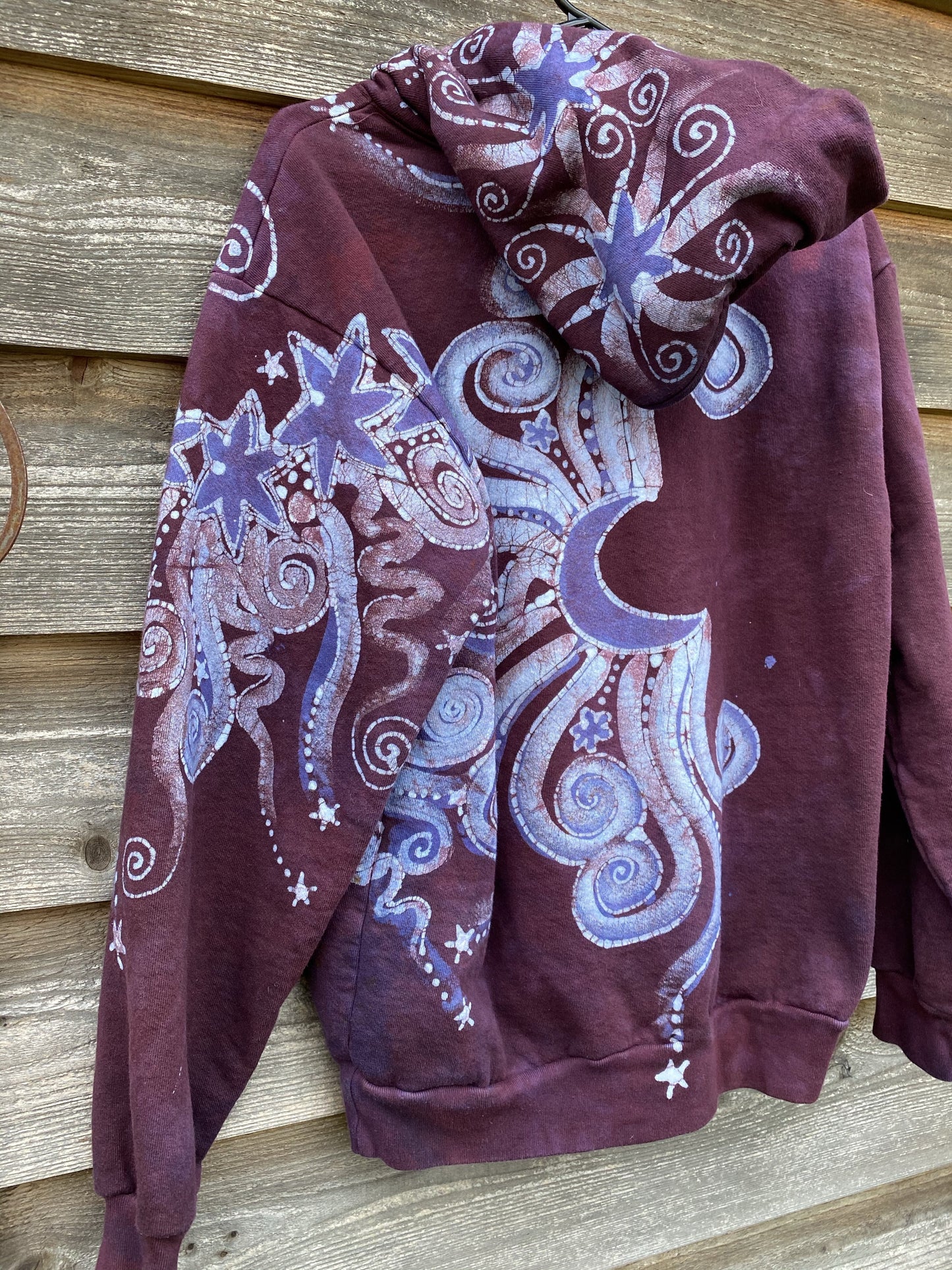 Tree Moon Magic All Around Me in Burgundy Purple Pullover Hoodie - Handcrafted Batik - Size SMALL hoodie batikwalla 