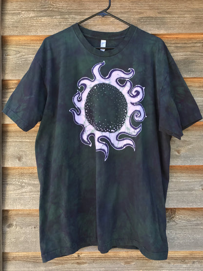 Solar Eclipse in Teal and Dark Purple Handmade Batikwalla Tshirt - Size 2X