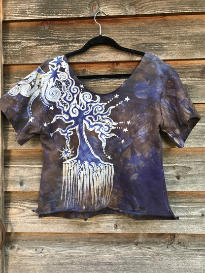 Roots Run Deep Earth and Sky Organic Cotton Handmade Batik Top, Size Large Batik Dresses Batikwalla 