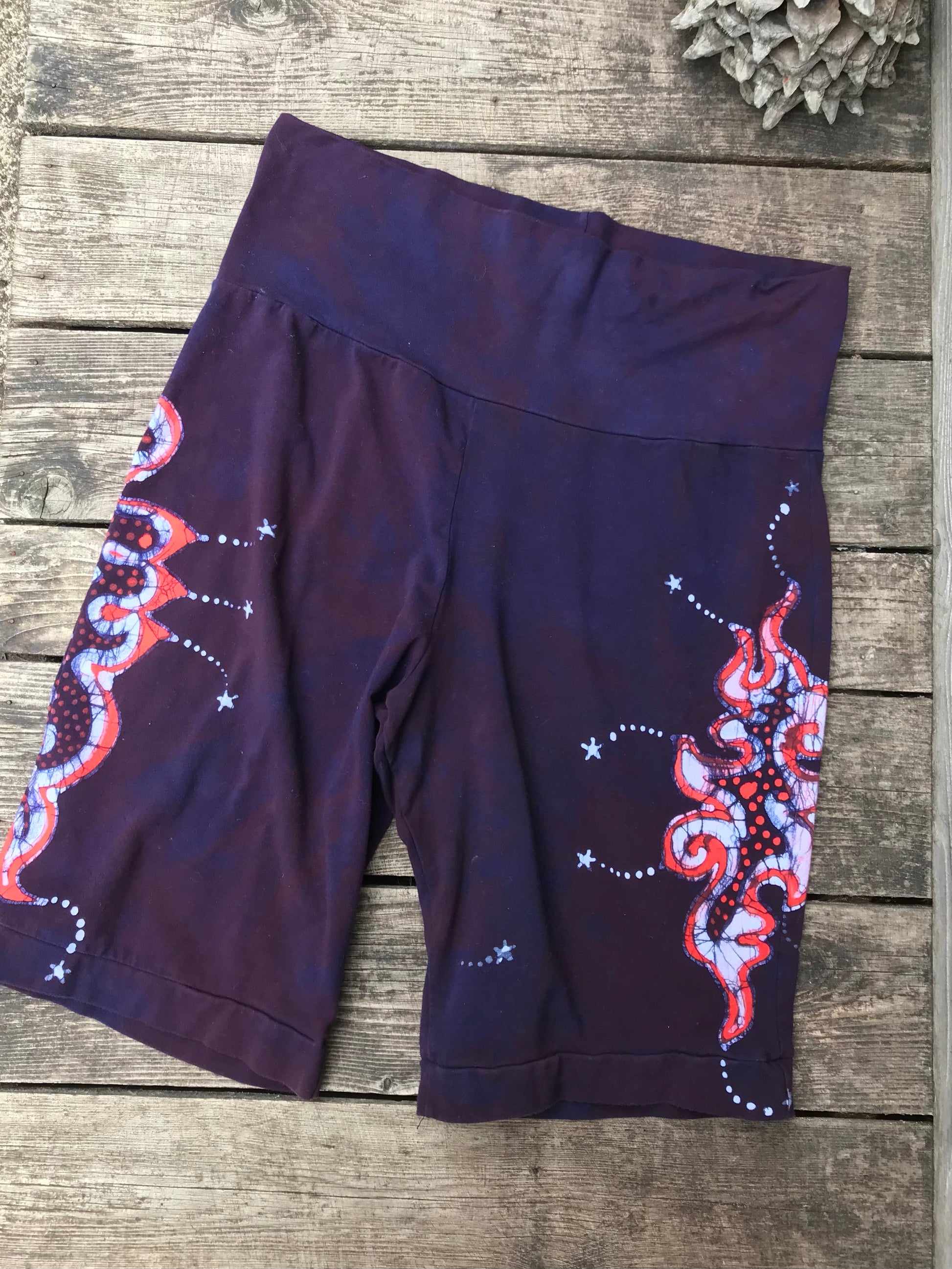 Firecracker Eggplant Batik Flame Biker Shorts Batikwalla by Victoria 