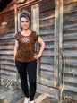 Dark Gold and Purple Moonbeams Handmade Batik Scoop Neck Tshirt Tops batikwalla Small 