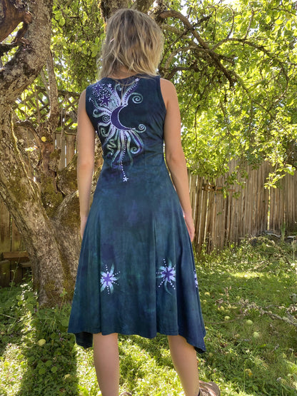 Teal and Purple Tree Loves The Moon Boho Batik Dress Batik Dresses Batikwalla 