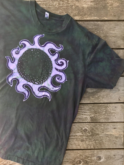 Solar Eclipse in Teal and Dark Purple Handmade Batikwalla Tshirt - Size 2X