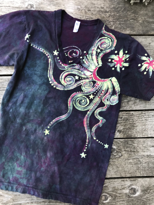 The Stars Will Guide Us Vneck Tee in Purple Batikwalla by Victoria Small 