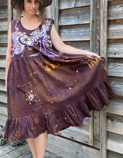 Golden Sun Purple Forest Farmer's Market Pocket Dress - Size 3X Batik Dresses Batikwalla 