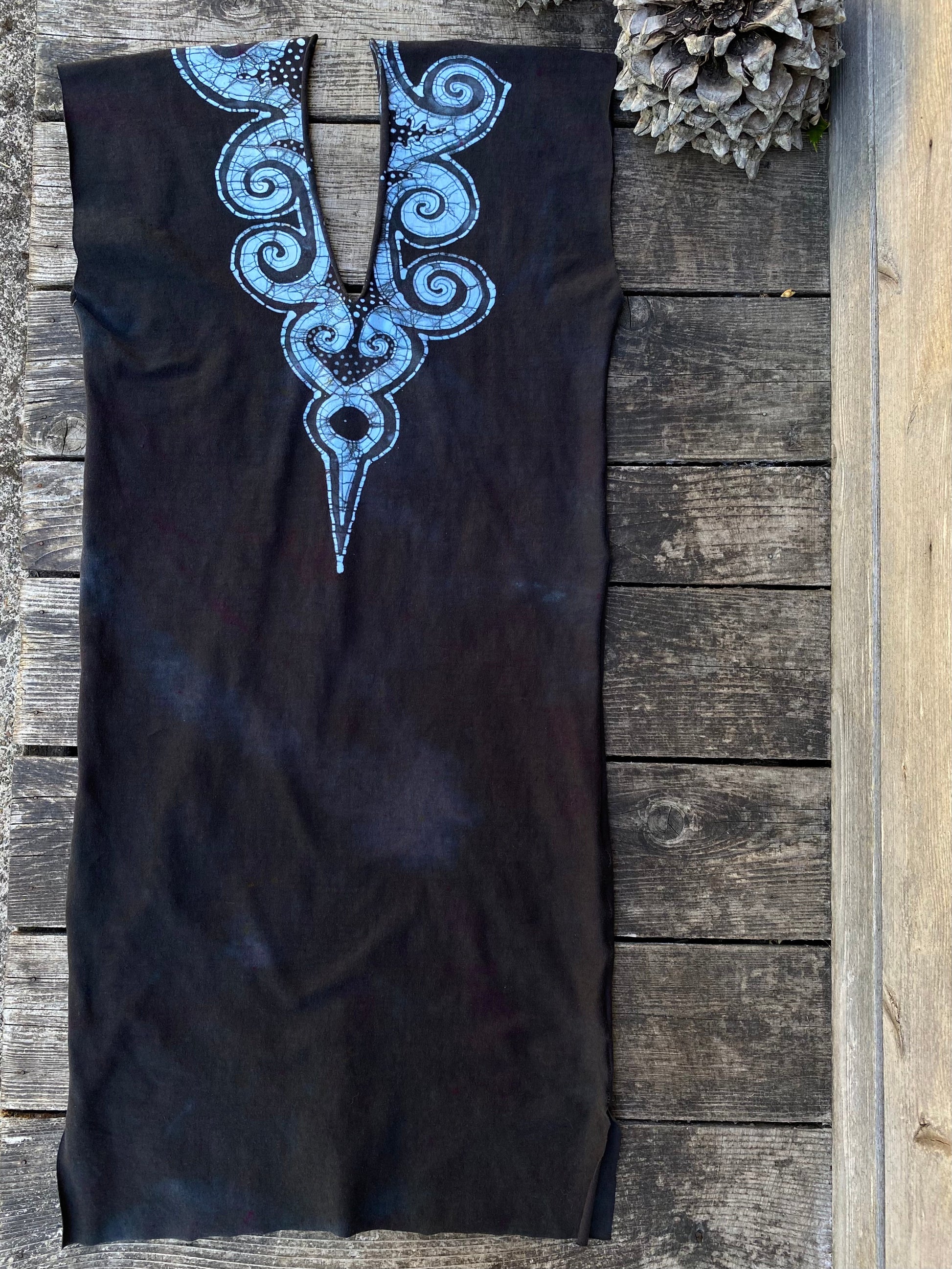 Cosmic Waves of Onyx Stretchy Hemp Tube Dress Batik Dresses Batikwalla 