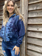 Midnight Moon Blue Flame Swirls Handmade Batik Hoodie hoodie batikwalla S/M 