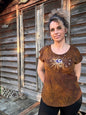 Dark Gold and Purple Moonbeams Handmade Batik Scoop Neck Tshirt Tops batikwalla Medium 