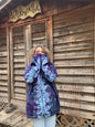 Teal and Purple Tuxedo Swirls with Stars Handcrafted Batik Zipper Hoodie - Size 2X hoodie batikwalla 