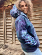 Teal and Purple Tuxedo Swirls with Stars Handcrafted Batik Zipper Hoodie - Medium hoodie batikwalla 