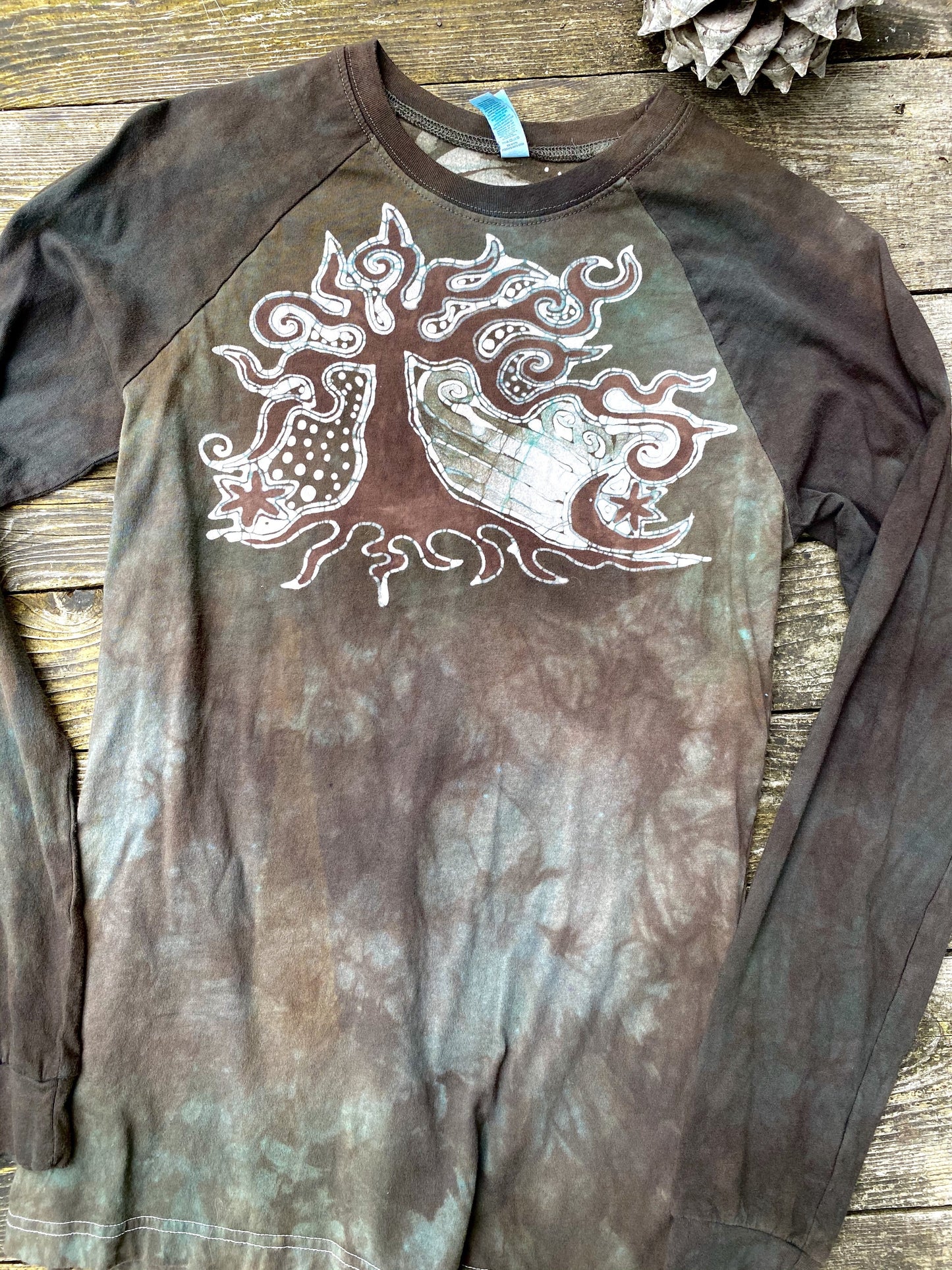 Earth Aura Tree - Raglan Long Sleeve Batik Top by Batikwalla - Size Small (unisex) Batikwalla 