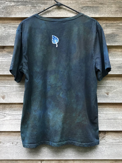 Swirling Leaves Handmade Batik Scoop Neck Tshirt - Size Large