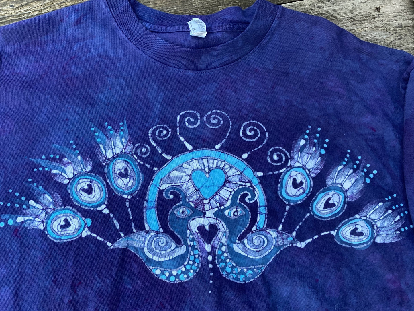 Kissing Peacocks Purple & Blue Handmade Batikwalla Tshirt Tshirts batikwalla 