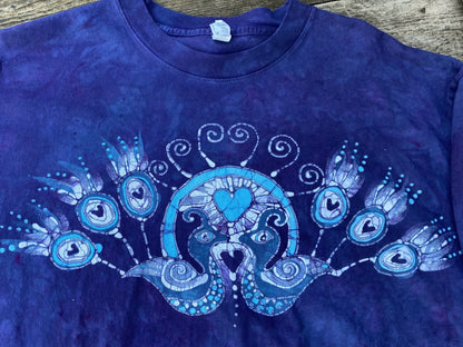 Kissing Peacocks Purple & Blue Handmade Batikwalla Tshirt Tshirts batikwalla 