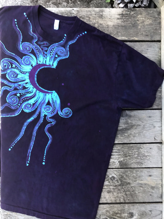 Deep Blue and Purple Moon Handmade Batik Tshirt - Size 3X Tall