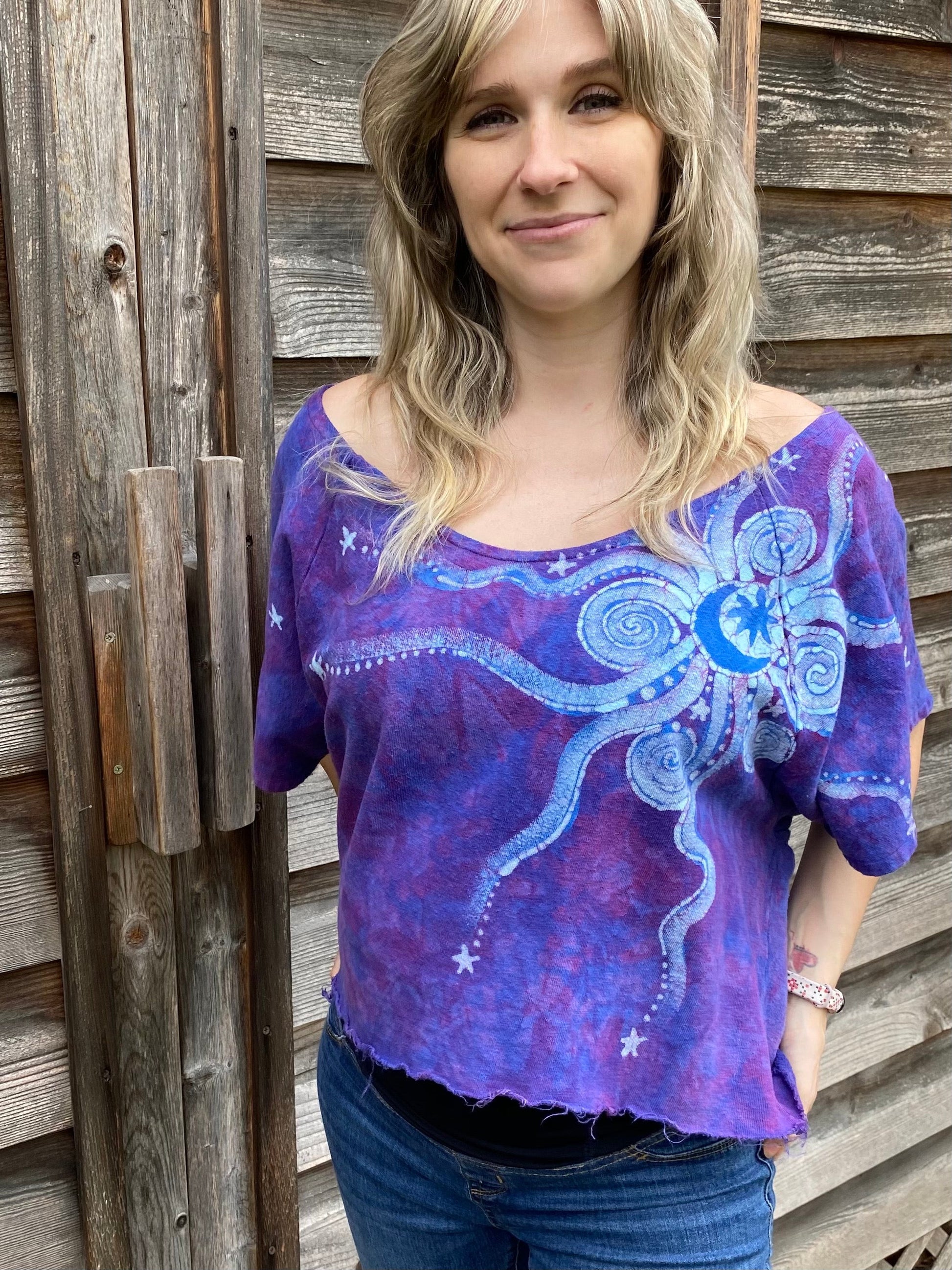 Purple Moonbeams Organic Cotton Terry Handmade Batik Top - M/L (Oversized) Batik Dresses Batikwalla 