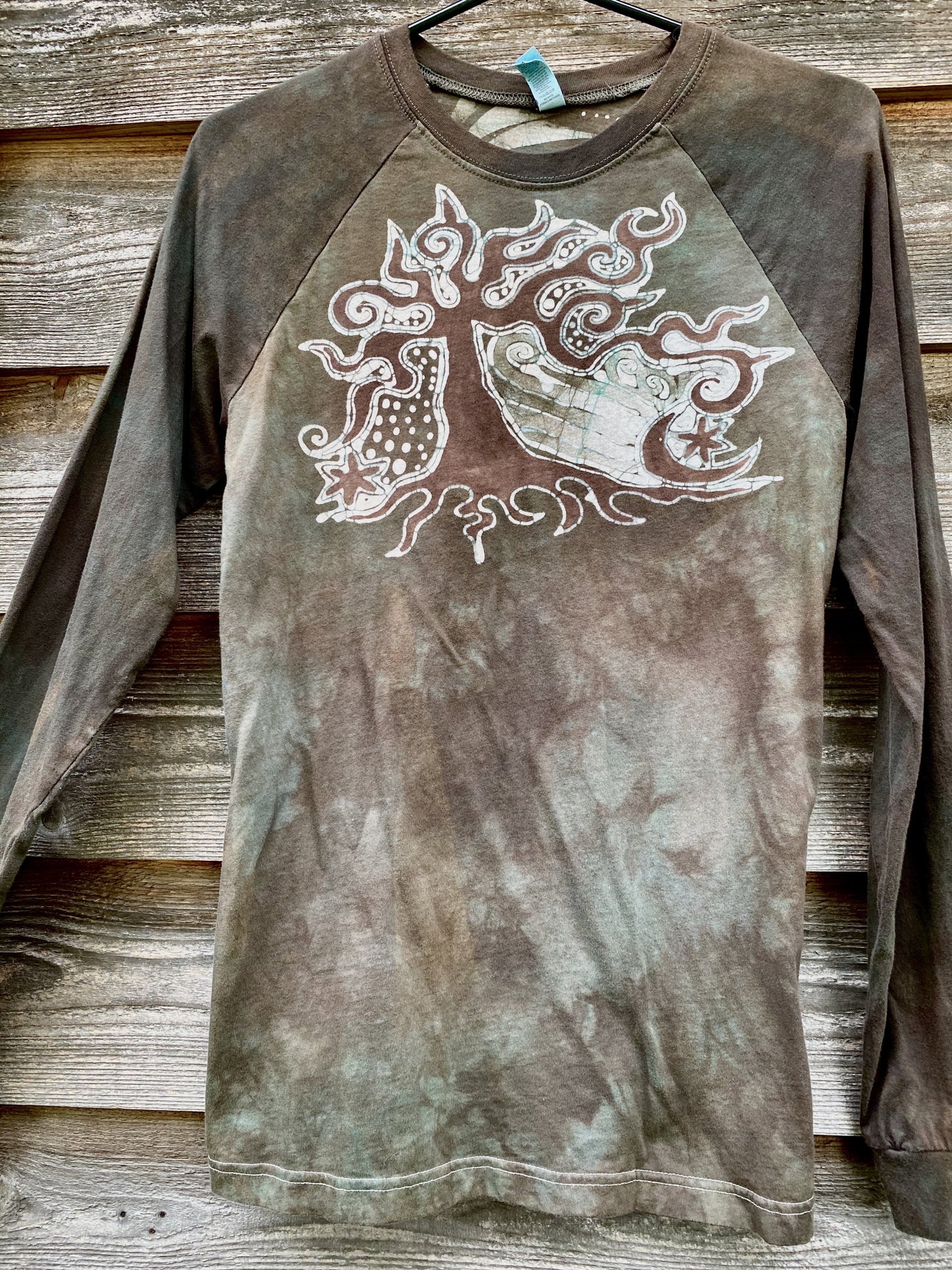 Earth Aura Tree - Raglan Long Sleeve Batik Top by Batikwalla - Size Small (unisex) Batikwalla 