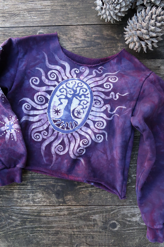 Purple Opal Tree Batik Crop Sweatshirt Tops Batikwalla by Victoria 