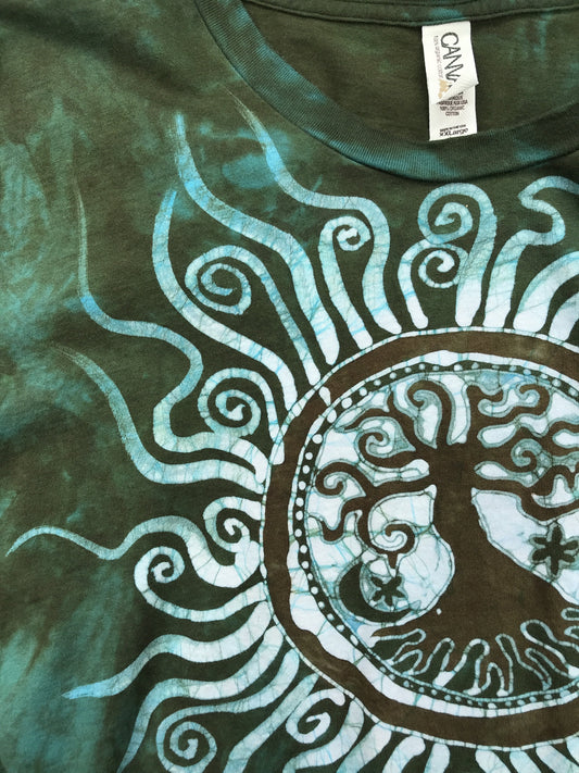 Green Tree Sun Handmade Batikwalla Tshirt - Size 2X - Tall