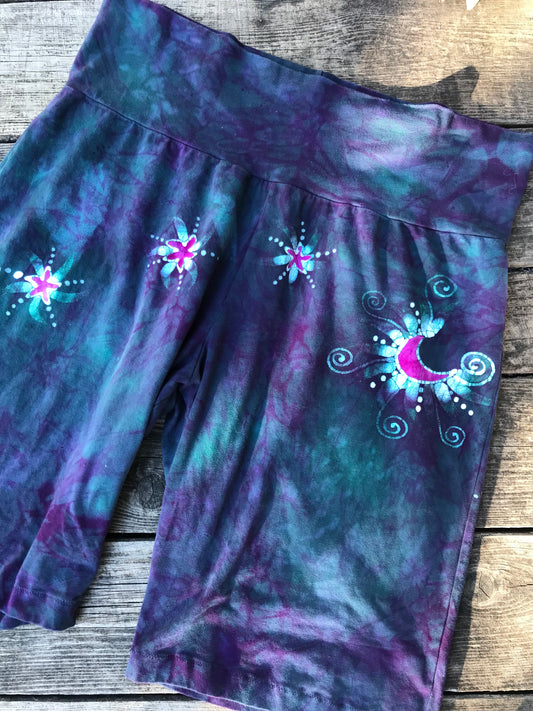 Moon and Stars Batik Biker Shorts - Teal and Magenta Batikwalla by Victoria 