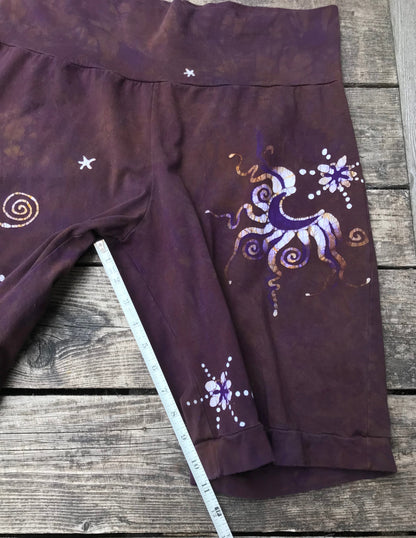 Earth Moon and Stars Batik Biker Shorts - Purple Highlights 2X Batikwalla by Victoria 