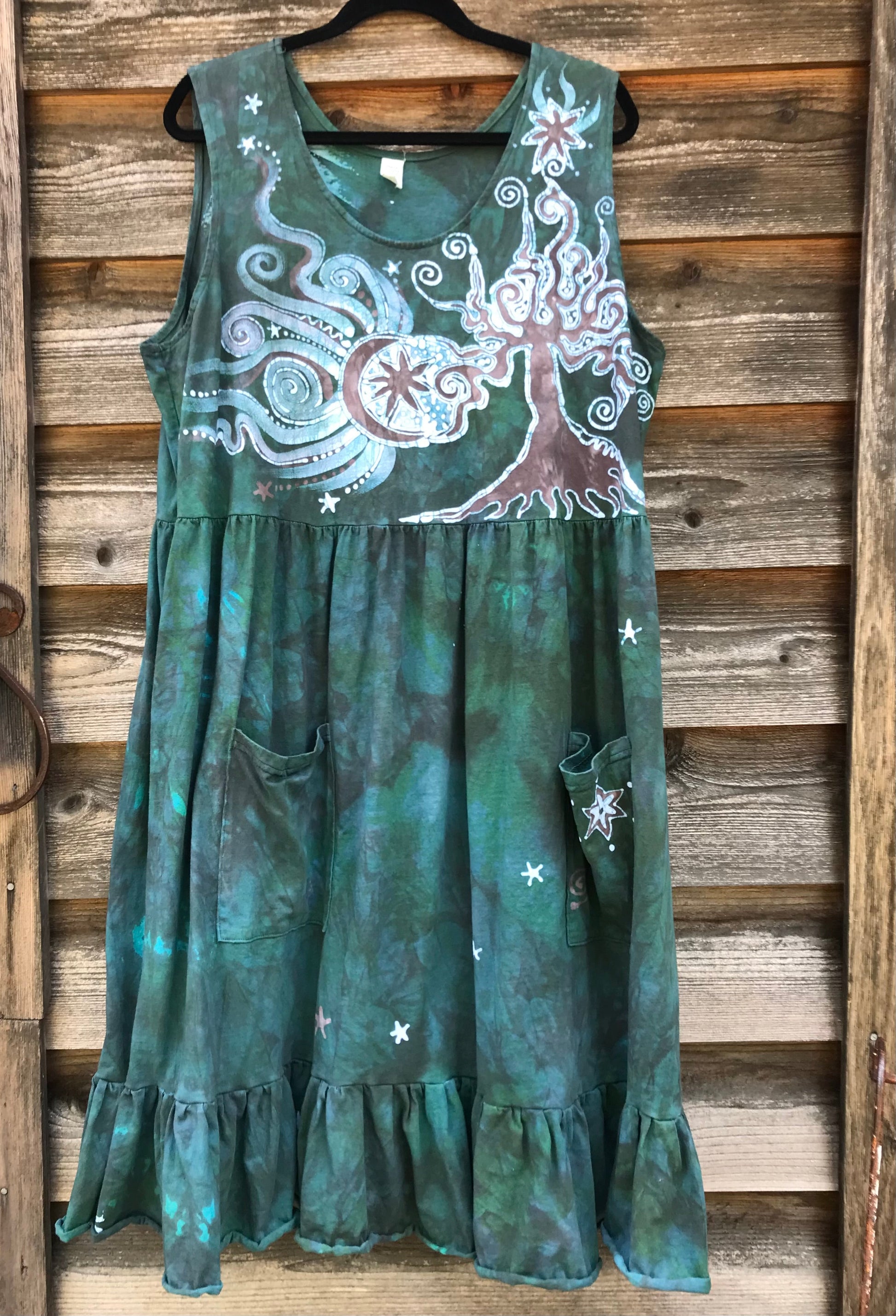 Mist in the Moss Green Forest - Farmer's Market Pocket Dress - Size 3X Batik Dresses Batikwalla 