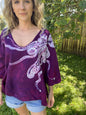 Berry Moon Deep Vneck Organic Cotton Handmade Batik Top, Size XL + Batik Dresses Batikwalla 