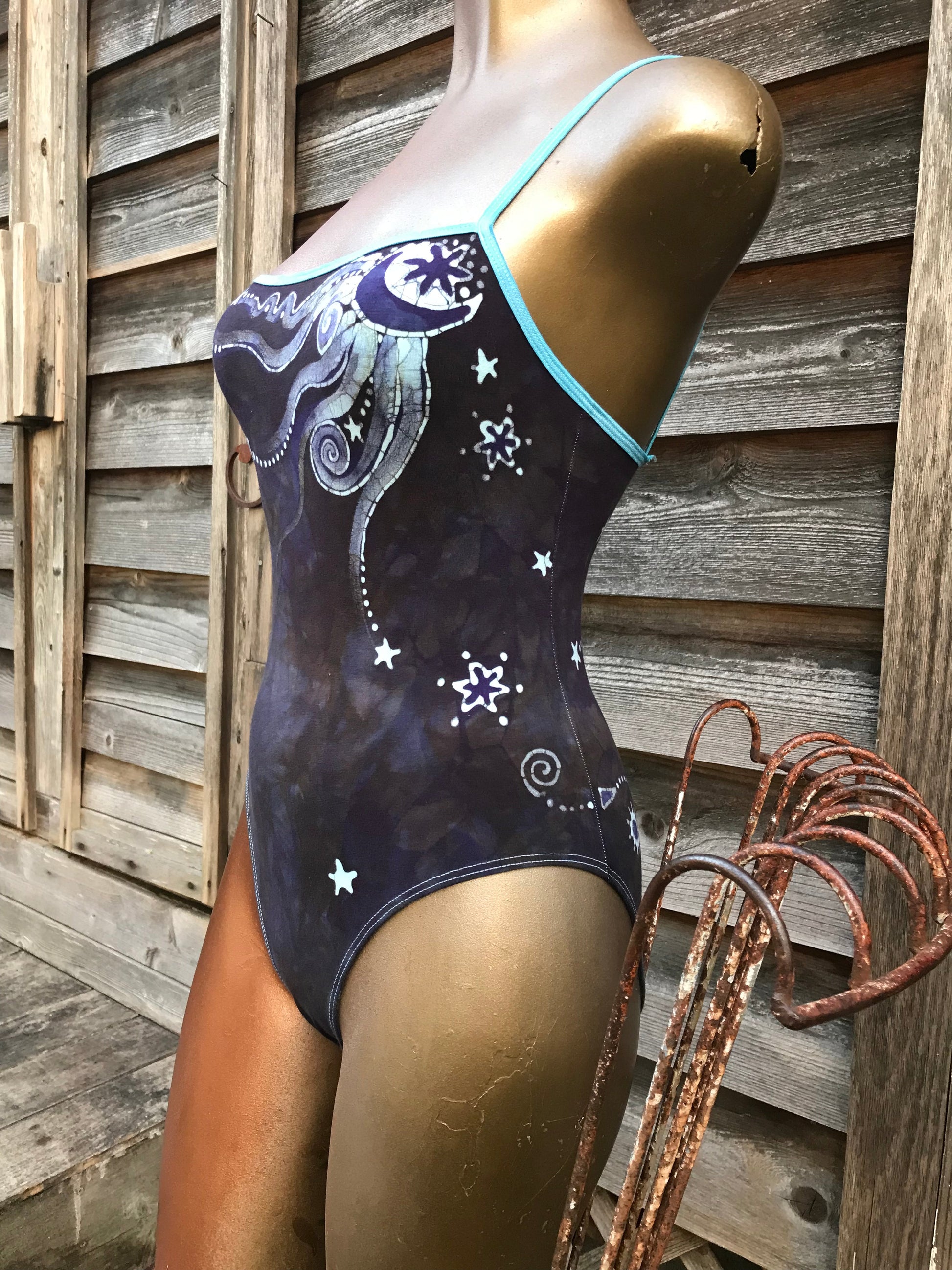 Purple and Sage Moondance Hand Painted Batik Leotard Tops batikwalla 