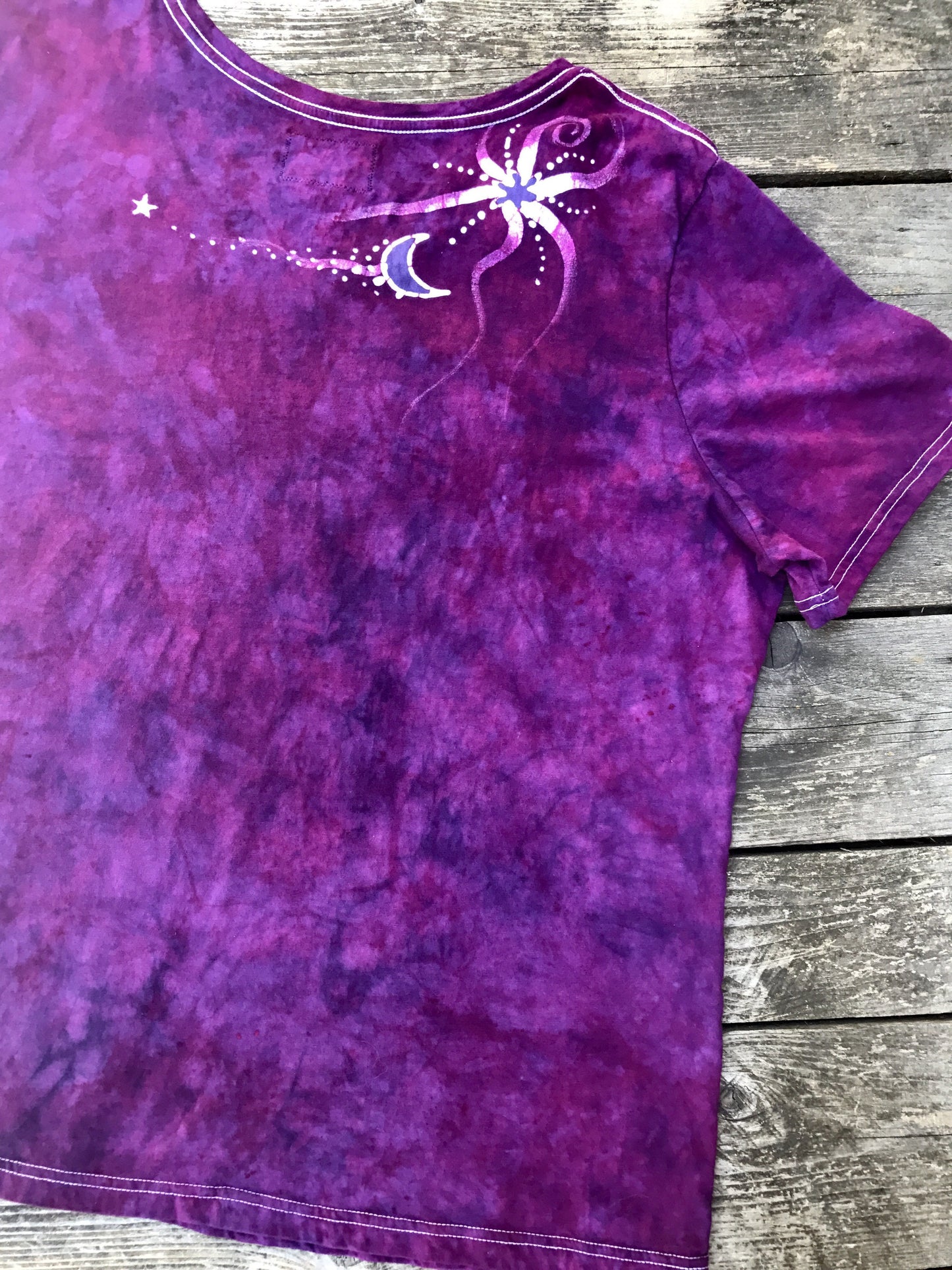 Magenta Moonbeams Handmade Batik Summer Vneck Tee - Plus Size - 4X