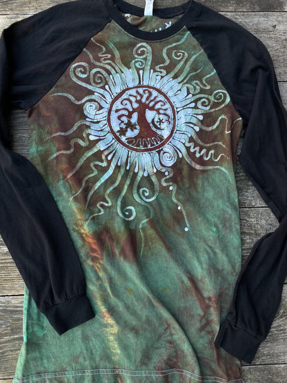 Green Tree of Life Sun Mandala Black Raglan Long Sleeve Batik by Batikwalla Batikwalla 