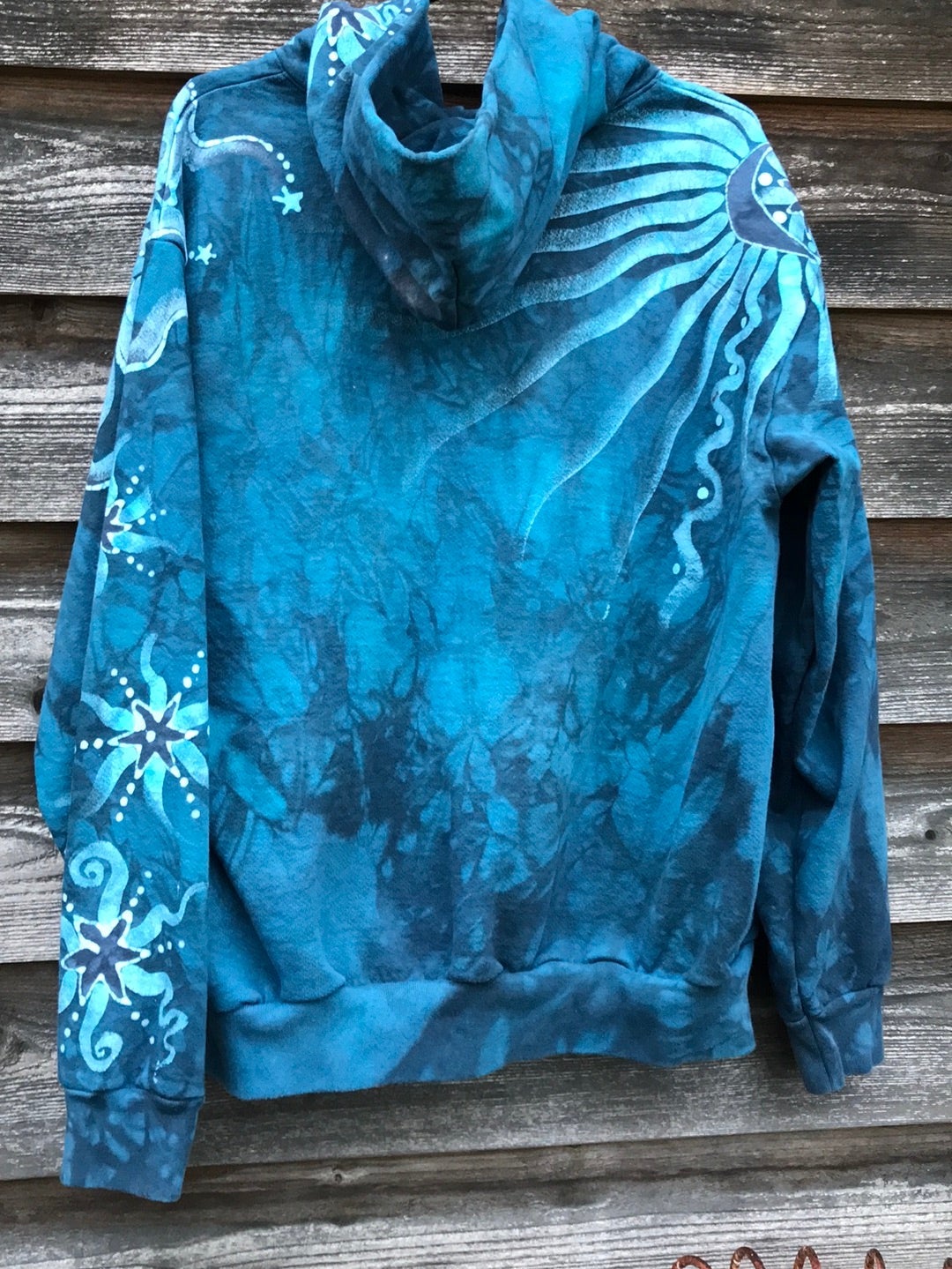 Denim Blue Moon Handcrafted Batik Zipper Hoodie - Size Medium hoodie batikwalla 