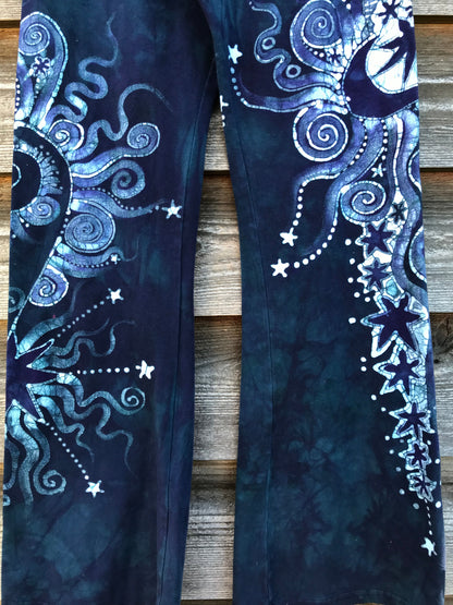 Sale - Dark Blue Teal Moon Handmade Batikwalla Stretchy Movement Pants - Size XL Shortness batikwalla 