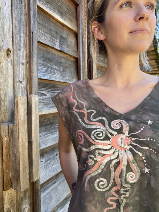 Sage And Clay - Organic Cotton 4 Panel Batik Top - Handmade Batik Dresses Batikwalla 