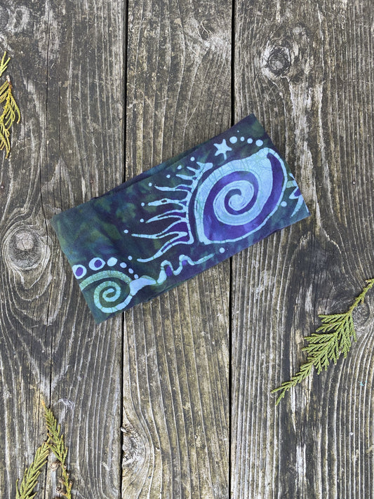 Teal Moonbeams Fold Over Headband - Organic Cotton Batikwalla by Victoria 