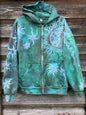 Mushroom and Moss Green Moon Handcrafted Batik Zipper Hoodie - Size Medium hoodie batikwalla 