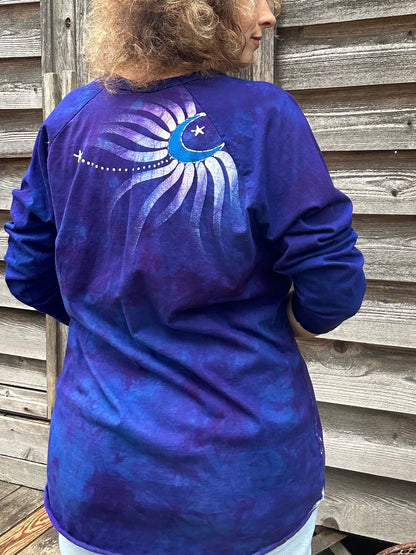 Purple and Blue Moonbeams Raglan Quarter Sleeves Batik Tee Shirts & Tops Batikwalla 