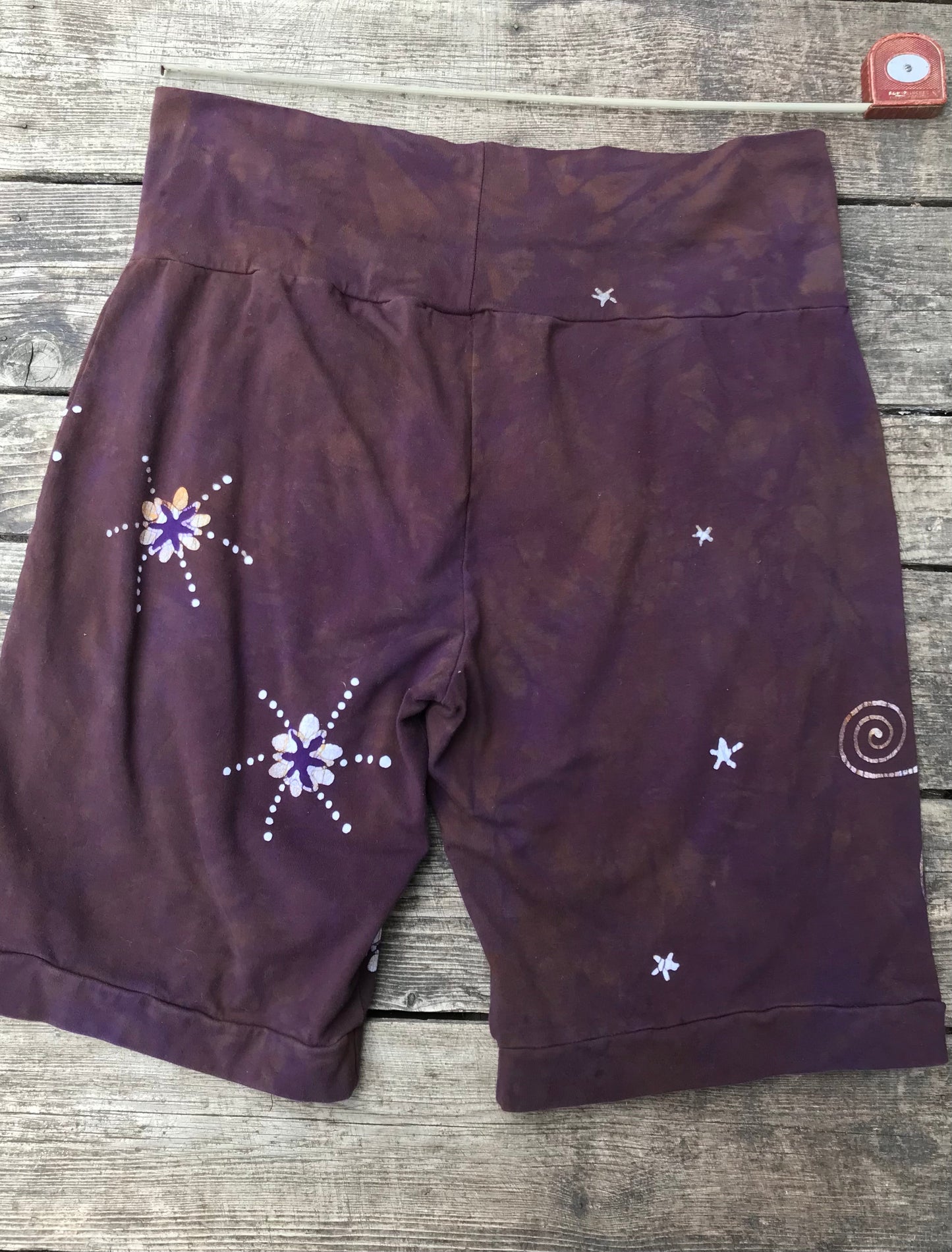 Earth Moon and Stars Batik Biker Shorts - Purple Highlights 2X Batikwalla by Victoria 