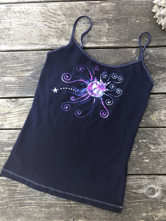 Navy Blue and Hot Pink Galaxy Batik Tank Top Tops batikwalla 