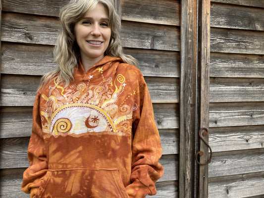 Orange Spice Sunset - Handcrafted Batik Pullover Hoodie hoodie batikwalla 