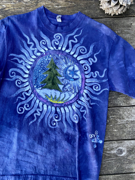 Tree of Life - Kaleidoscope Forest Hand-painted Batik Tshirt - Size Medium tshirt batikwalla 