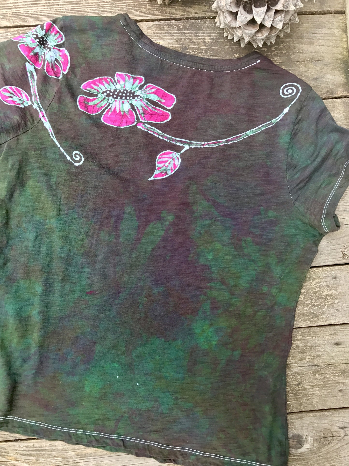 Flower Power in Tourmaline Temptation Handmade Batik Summer Tee