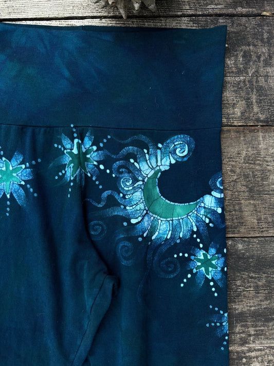 Teal Green Moon and Stars Stretchy Movement Pants - Size Large Yoga Pants batikwalla 