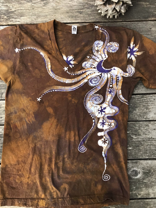 Purple Suede Moonbeams Hand Painted Batikwalla Vneck Tshirt - Unisex Tshirts batikwalla 