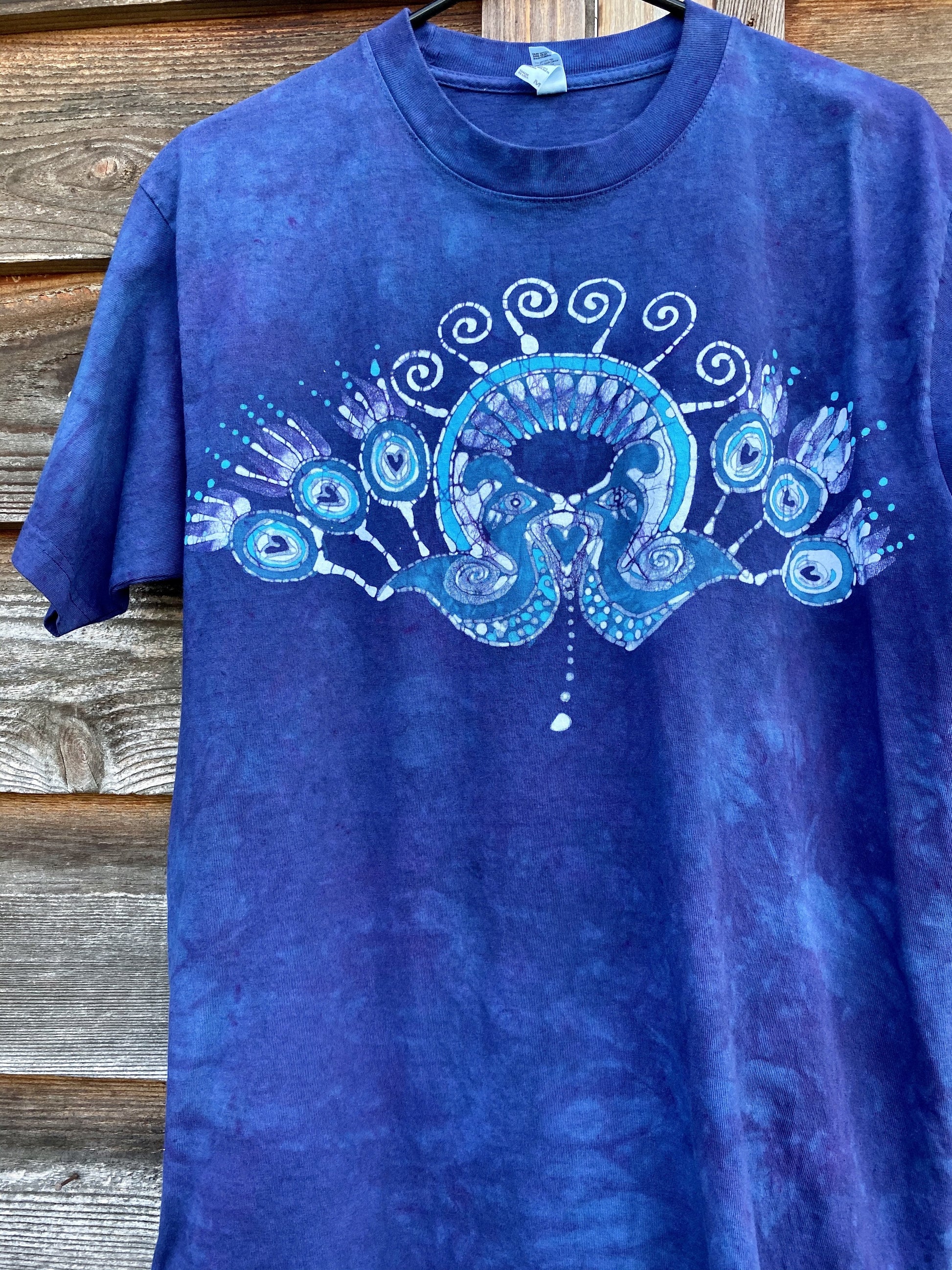 Kissing Peacocks Purple & Blue Handmade Batikwalla Tshirt Tshirts batikwalla Medium 