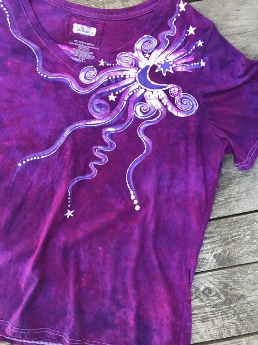 Moonberry Moonbeams Handmade Batik Summer Vneck Tee - Plus Size - 3X