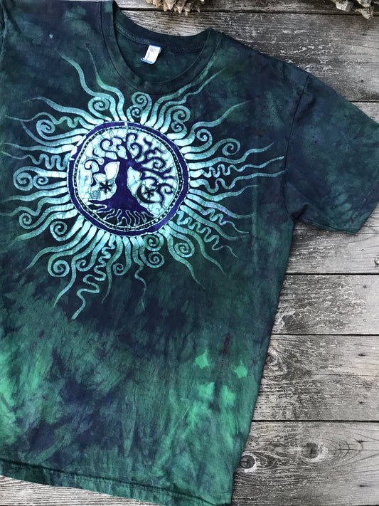 Teal and Purple Sun Tree Handmade Batikwalla Tshirt - Size 3X ONLY