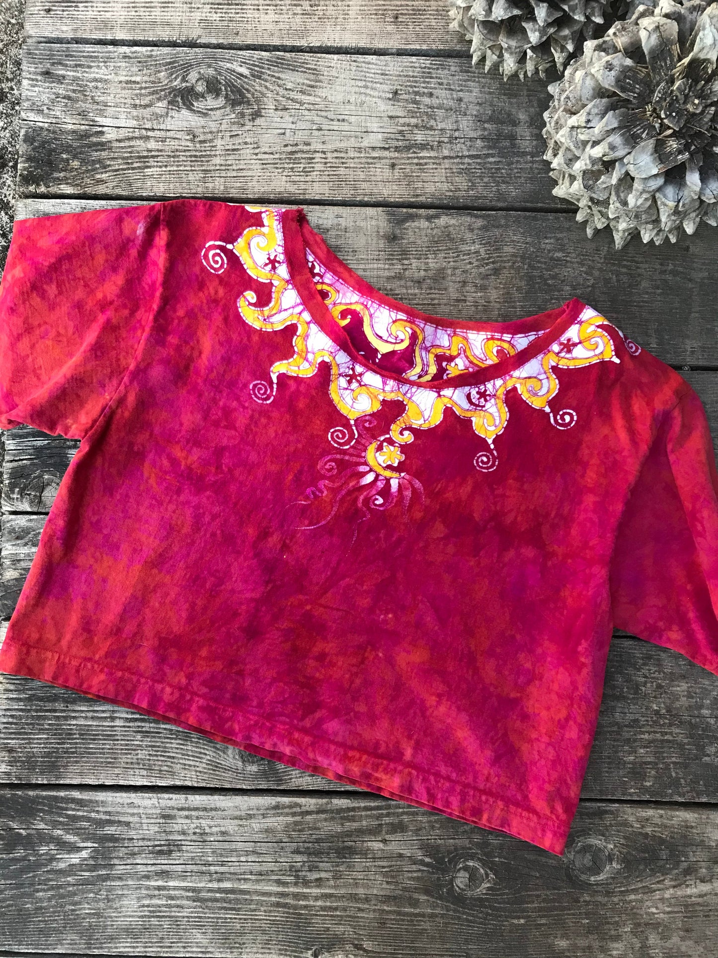 Perpetual Waves of Poppies Oversize Crop Top Batikwalla by Victoria 