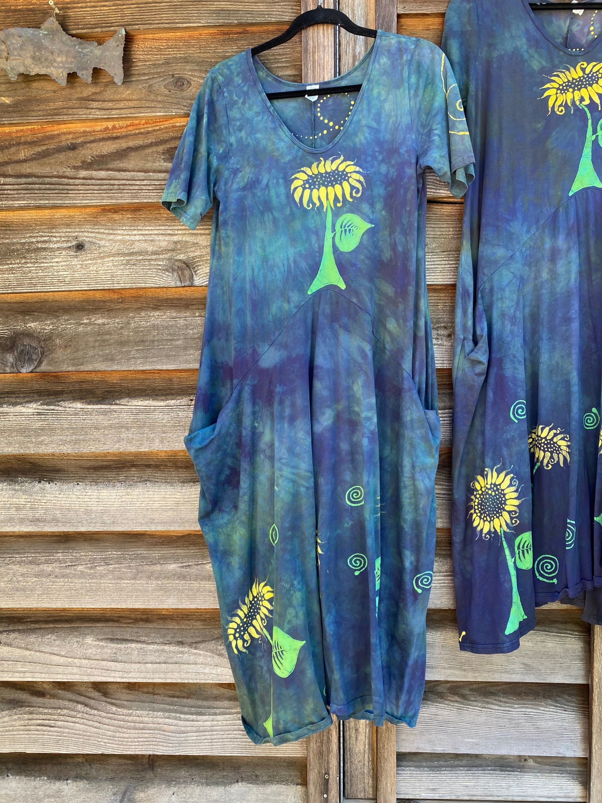 Blue Sunflower Batik Dress With Pockets Batik Dresses Batikwalla 