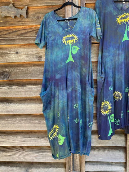 Blue Sunflower Batik Dress With Pockets Batik Dresses Batikwalla 