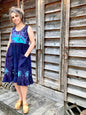Mystic Moonlight with Turquoise Sunrise - Farmer's Market Pocket Dress - Size MEDIUM Batik Dresses Batikwalla Medium 